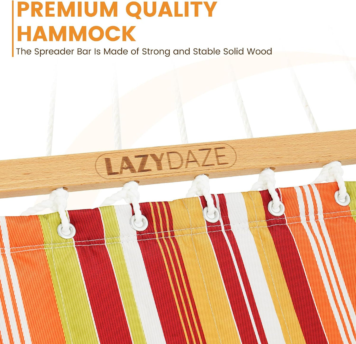 Lazy Daze Double Quilted Hammock with Pillow and Carabiners, Vivid Stripe
