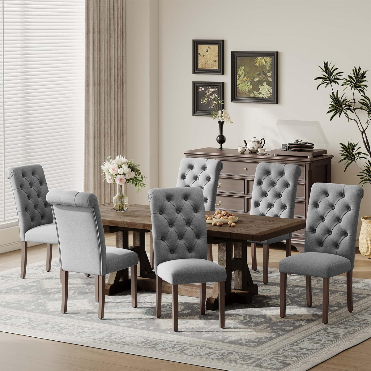 MALOL Upholstered Tufted Dining Room Chairs Set of 4, Parsons Kitchen Chairs with Padded Seat and Solid Wood Legs, Fabric Accent Side Diner Chair for Dining Room/Kitchen/Living Room, Beige