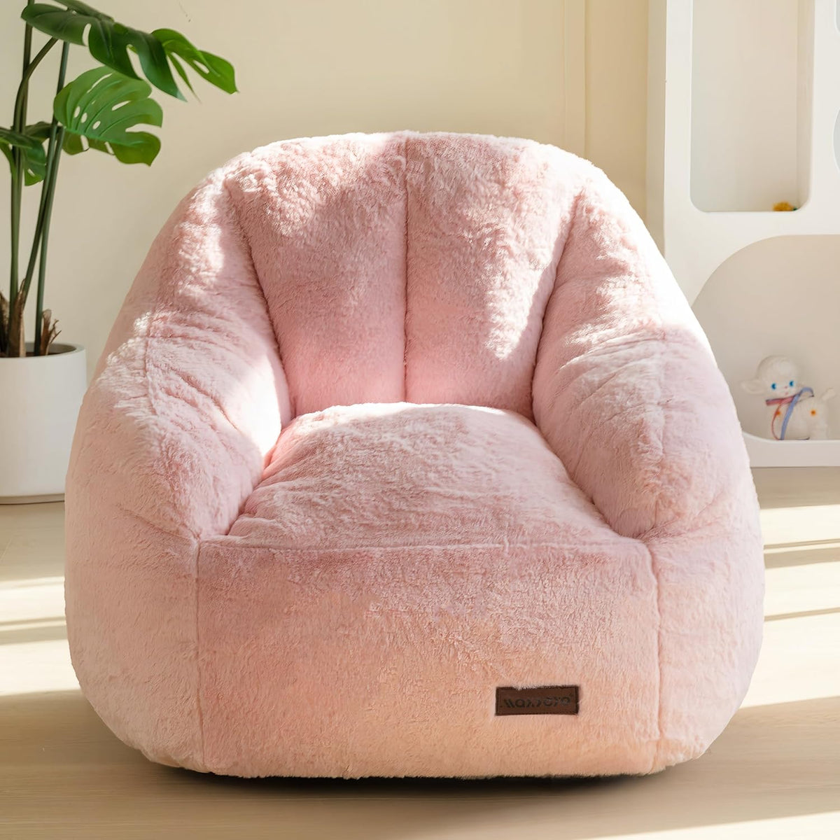 MAXYOYO Kids Bean Bag Chair, Comfy Bean Bag Sofa with Back Support, Faux Fur Cute Chair for Boys and Girls, Stuffed Floor Sofa for Nursery, Bedroom, Pink