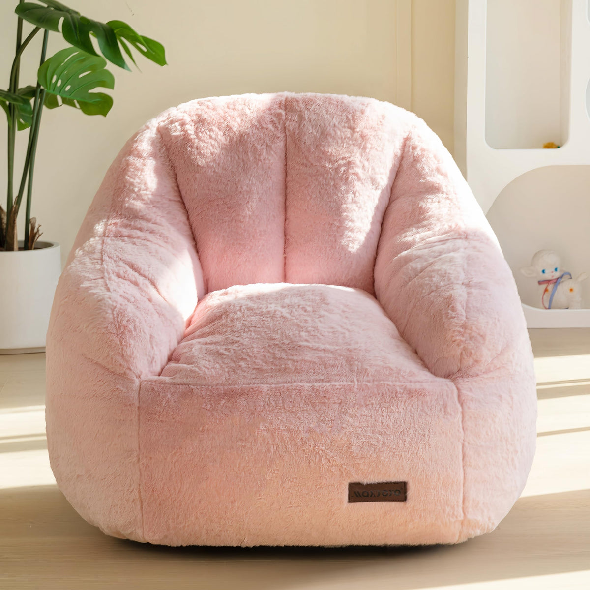 MAXYOYO Kids Bean Bag Chair, Comfy Bean Bag Sofa with Back Support, Faux Fur Cute Chair for Boys and Girls, Stuffed Floor Sofa for Nursery, Bedroom, Beige