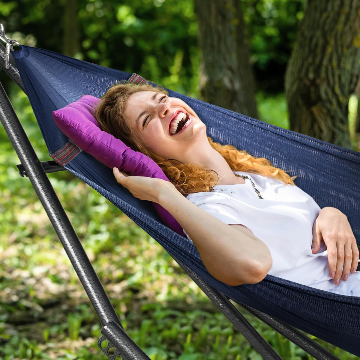 Tranquillo 600lbs Double Hammock with Stand Outdoor Indoor, Camping- Aegean