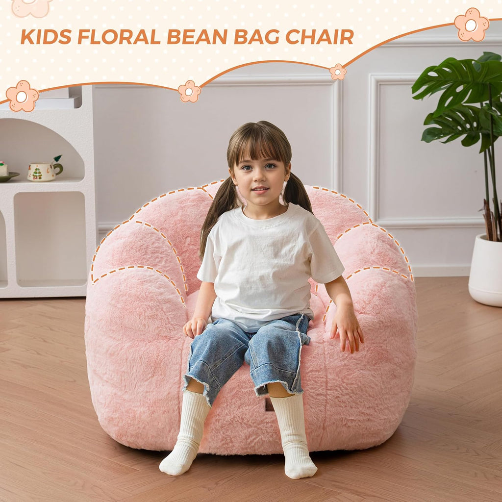 MAXYOYO Kids Bean Bag Chair, Floral Shaped Bean Bag Sofa, Pink