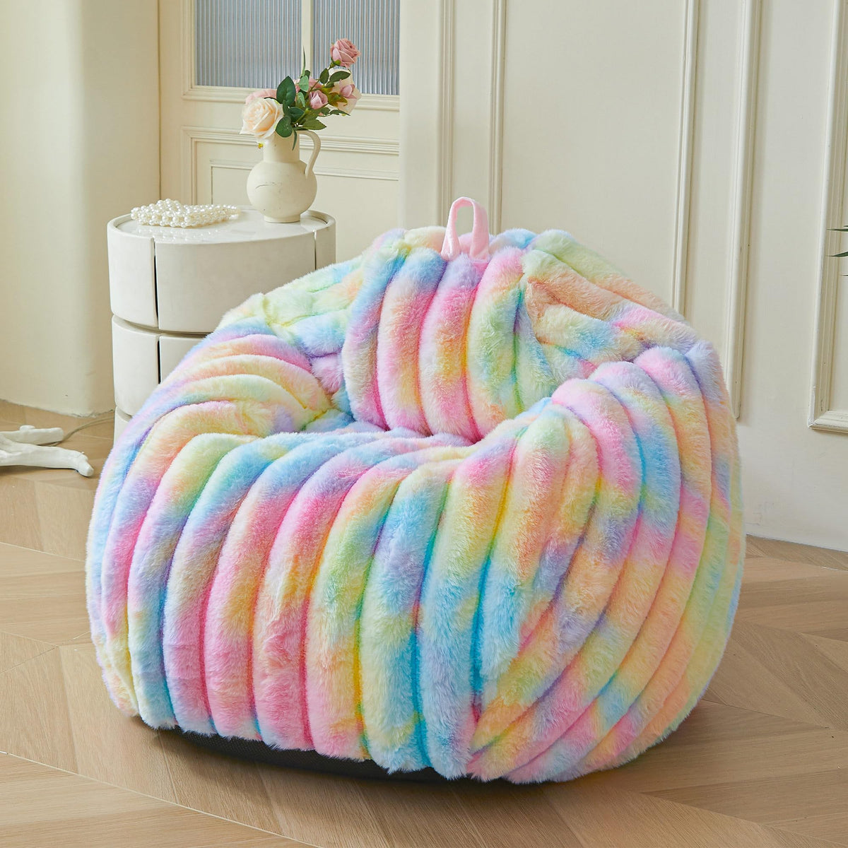 MEGO Kids Fluffy Faux Rabbit Fur Bean Bag Cover, No Filler, Burnt Orange