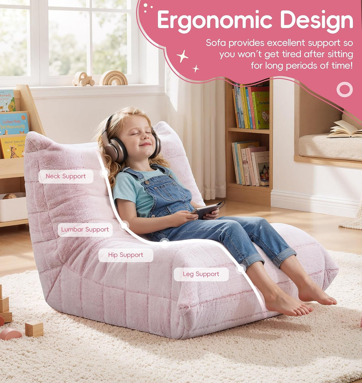 Hobestluk Kids Bean Bag Chair Fluffy Light Pink Small Beanbag Couch