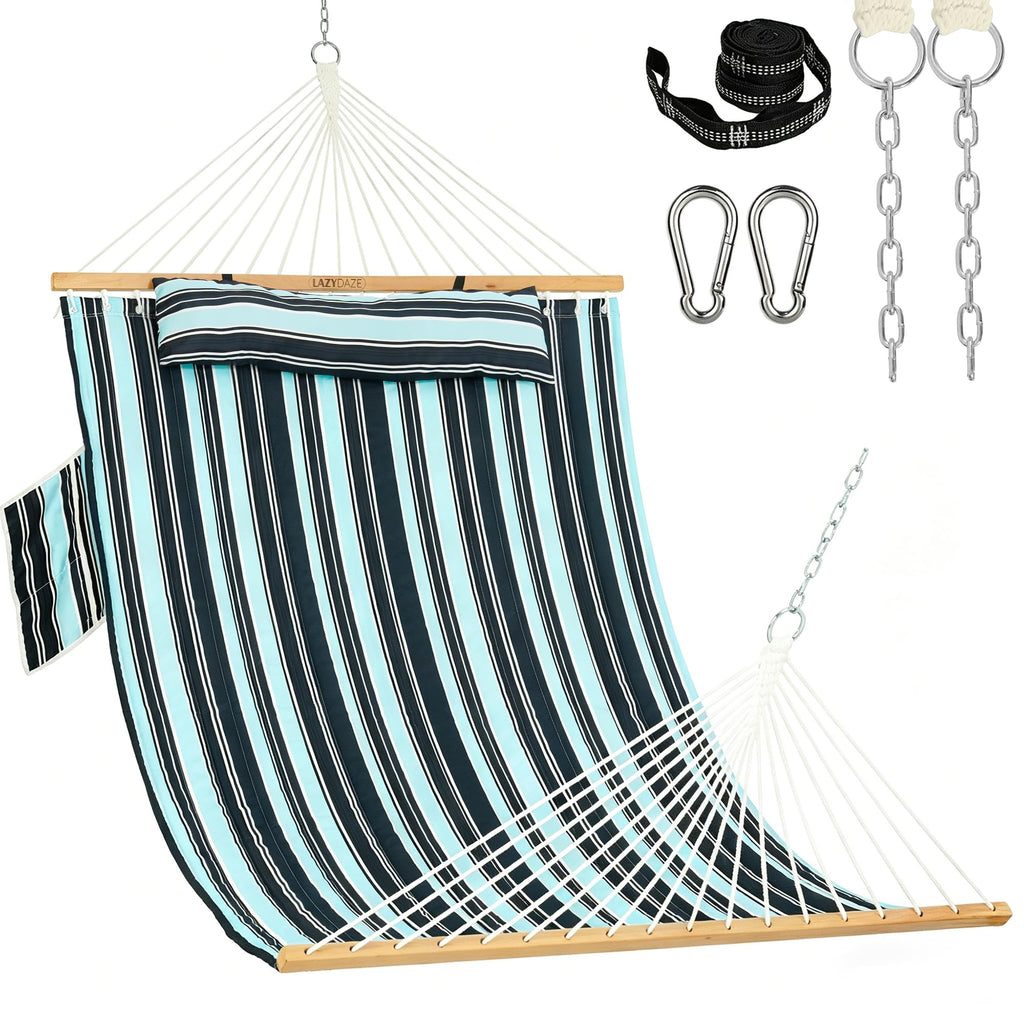 Lazy Daze Double Hammock with Pillow & Tree Straps for Outside, Grey