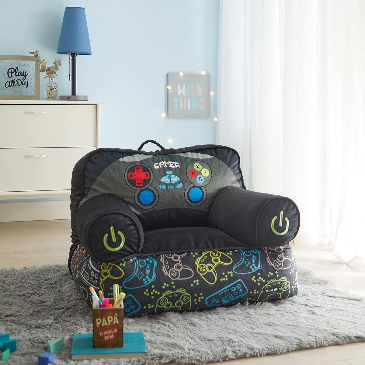 Heritage Kids Figural Gamer Mink Bean Bag Sofa Chair for Kids, 23" W x 19" D x 17" H, Large