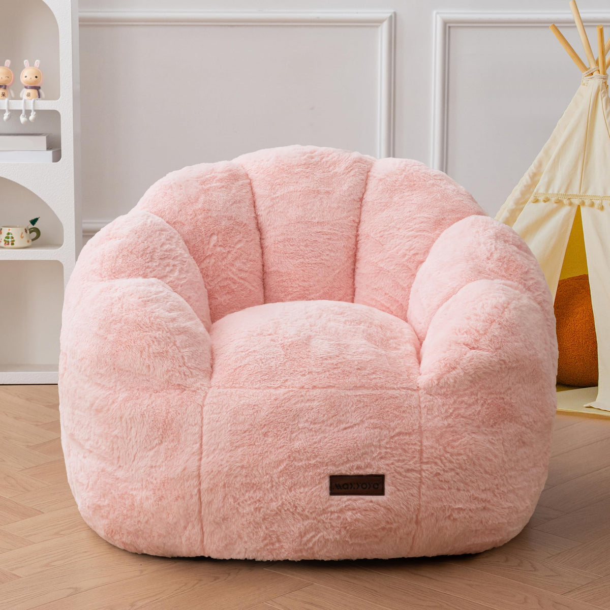 MAXYOYO Kids Bean Bag Chair, Floral Shaped Bean Bag Sofa, Pink