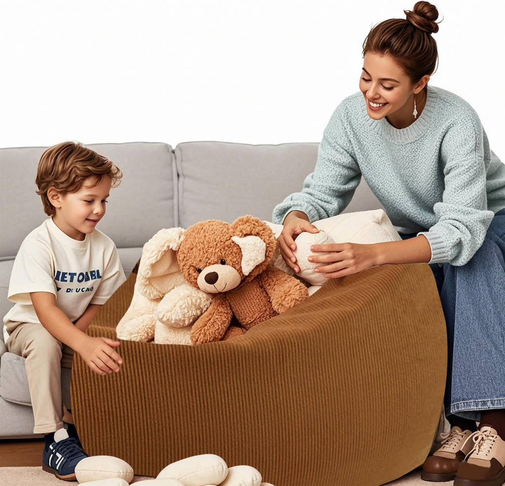 LPMOERA Stuffed Animal Storage Soft Bean Bag Chair Cover No Filler Caramel
