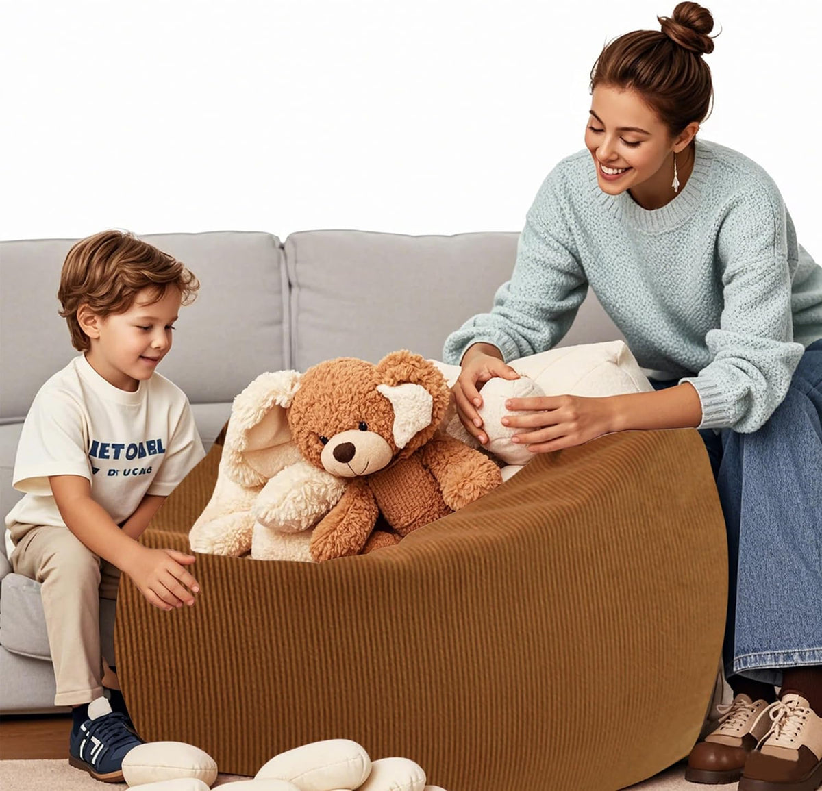 LPMOERA Stuffed Animal Storage Soft Bean Bag Chair Cover No Filler Caramel