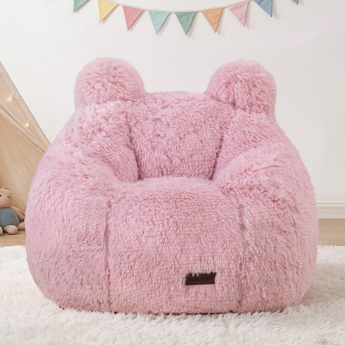 MAXYOYO Kids Bean Bag Chair, Cute Design Kids Floor Lounge Sofa, Black