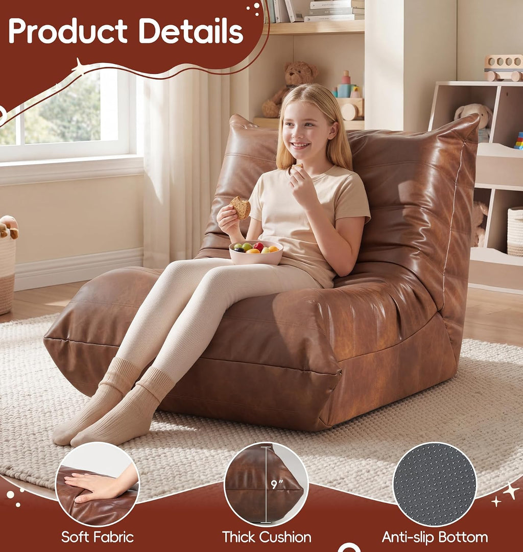 Hobestluk Bean Bag Chair for Teens Large Beanbag Couch with Leather Fabric