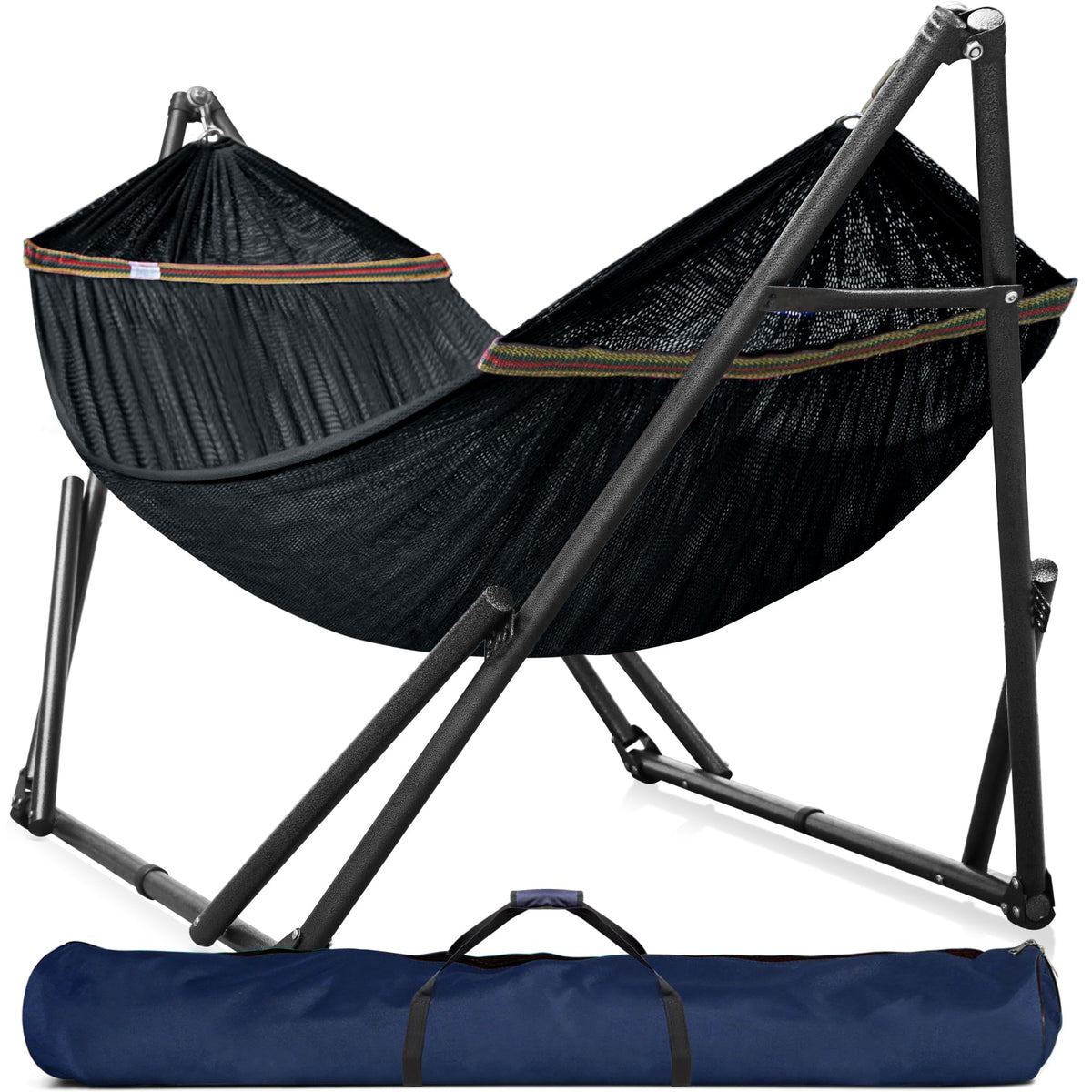 Tranquillo 600lbs Double Hammock with Stand Outdoor Indoor, Camping- Aegean