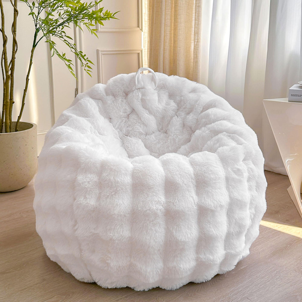 LIFEREVO Kids Fluffy Faux Rabbit Fur Bean Bag Cover, No Filler, Rainbow