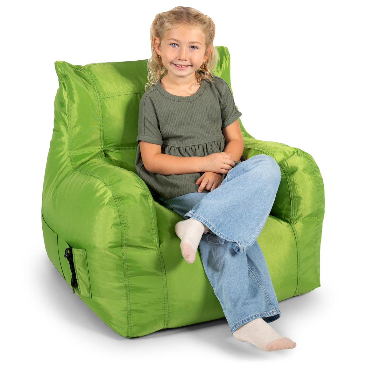 Big Joe Roma Kid's Bean Bag Chair, Oat Sherpa and Graphite, Vegan Suede, 2 Foot Lightweight Refillable Children's Seat