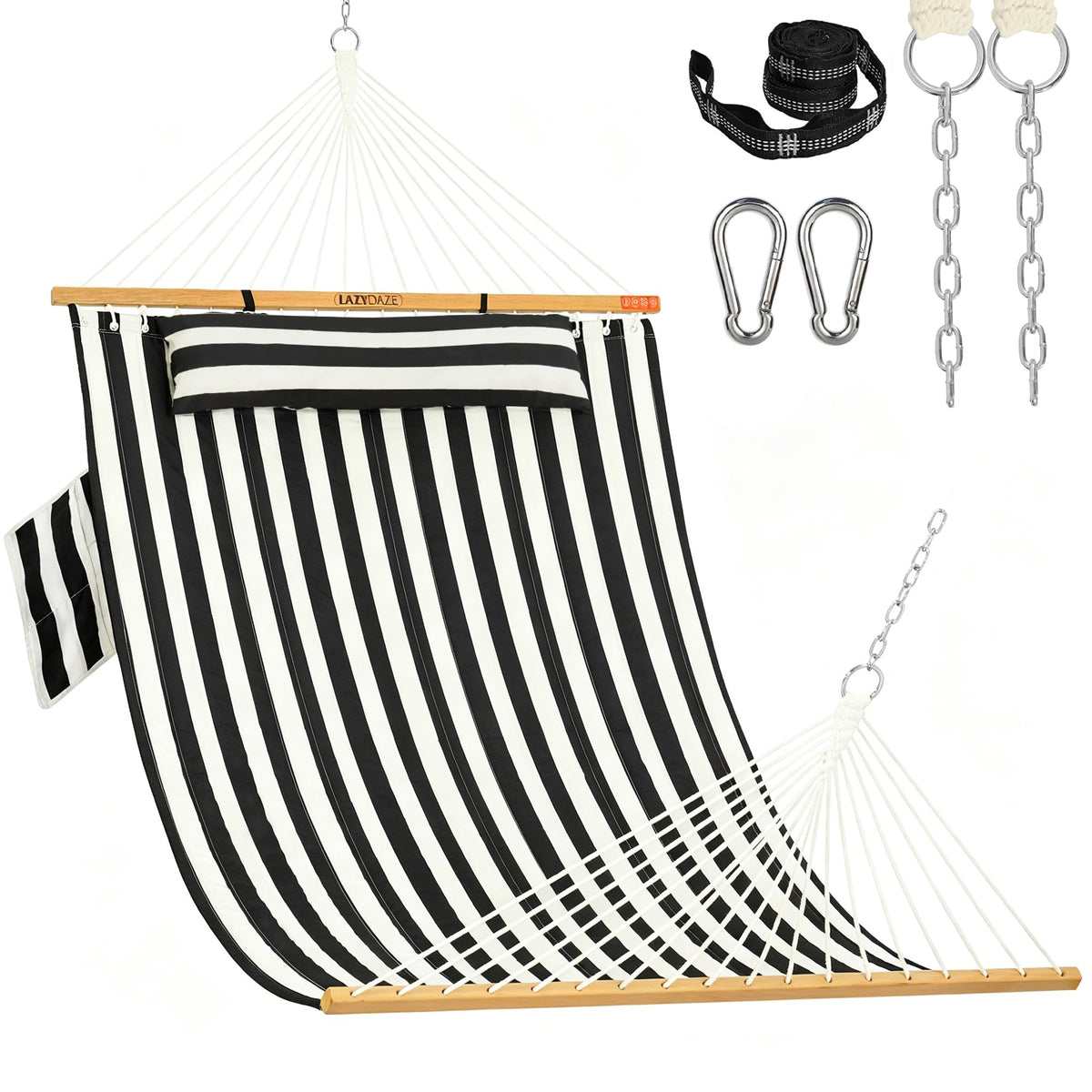 Lazy Daze Double Hammock with Pillow & Tree Straps for Outside, Grey