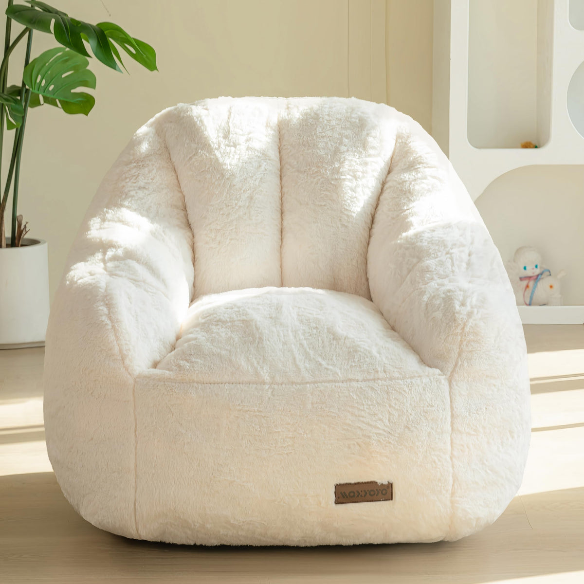 MAXYOYO Kids Bean Bag Chair, Comfy Bean Bag Sofa with Back Support, Faux Fur Cute Chair for Boys and Girls, Stuffed Floor Sofa for Nursery, Bedroom, Pink