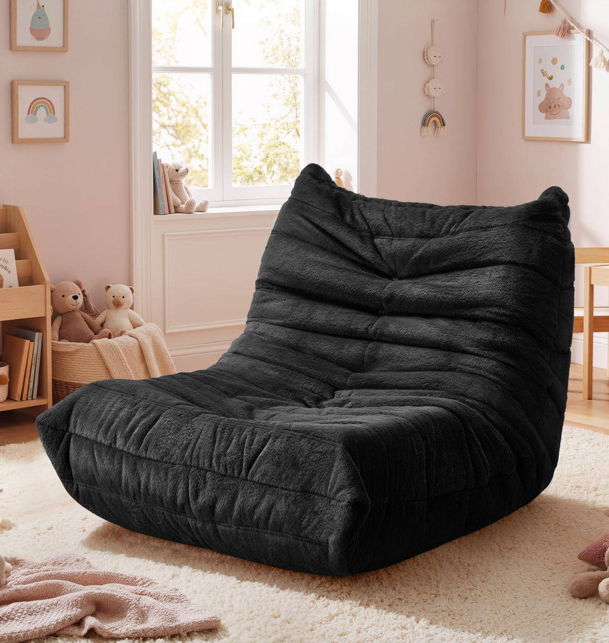 Hobestluk Kids Bean Bag Chair Fluffy Light Pink Small Beanbag Couch