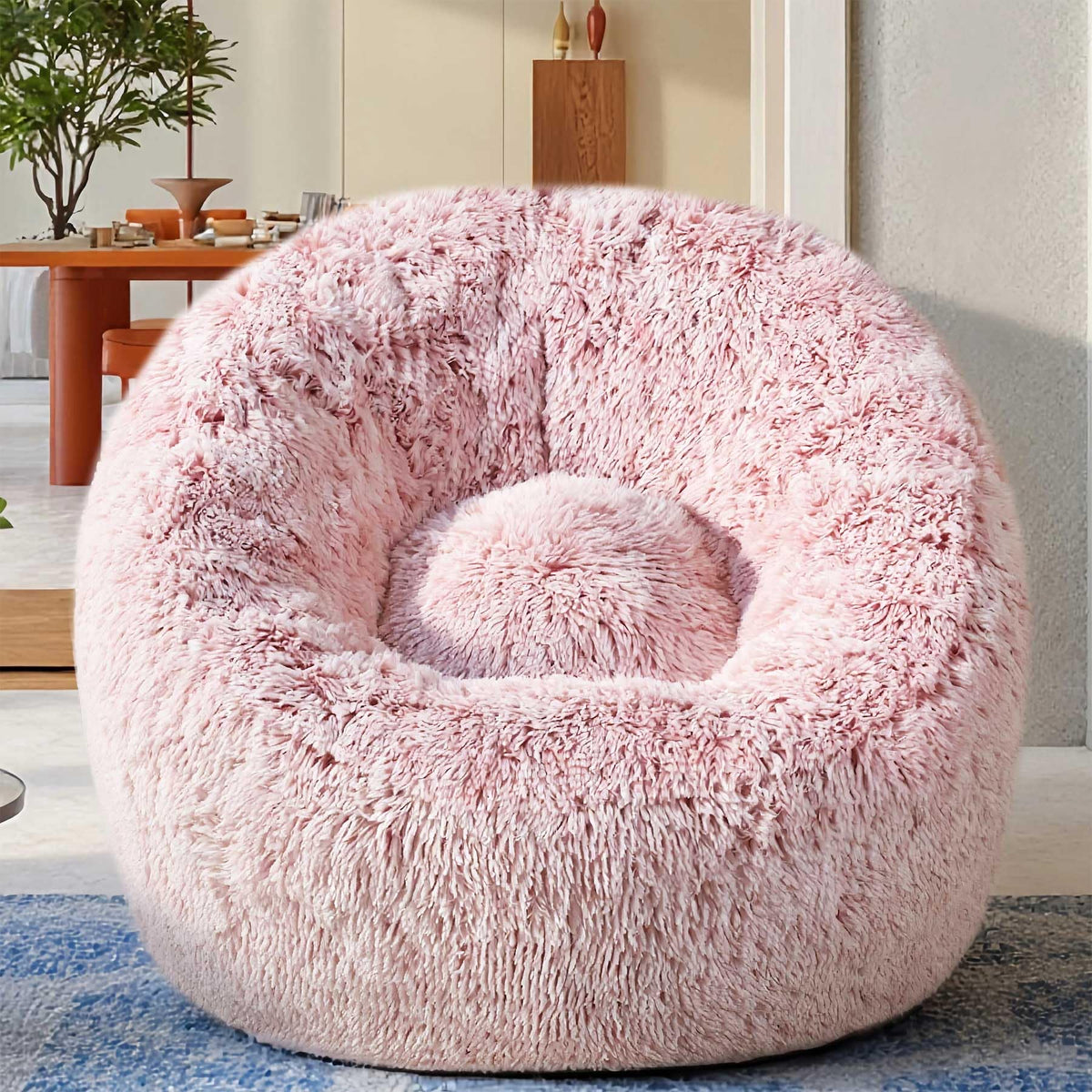 Fluffy Bean Bag Chair for Kids, with Plush Faux Fur Cover, 2.5FT Memory Foam Bean Bag Chairs for Teens & Kids, Ultra Soft Sofa for Living Room/Bedroom/Dorm,Rainbow