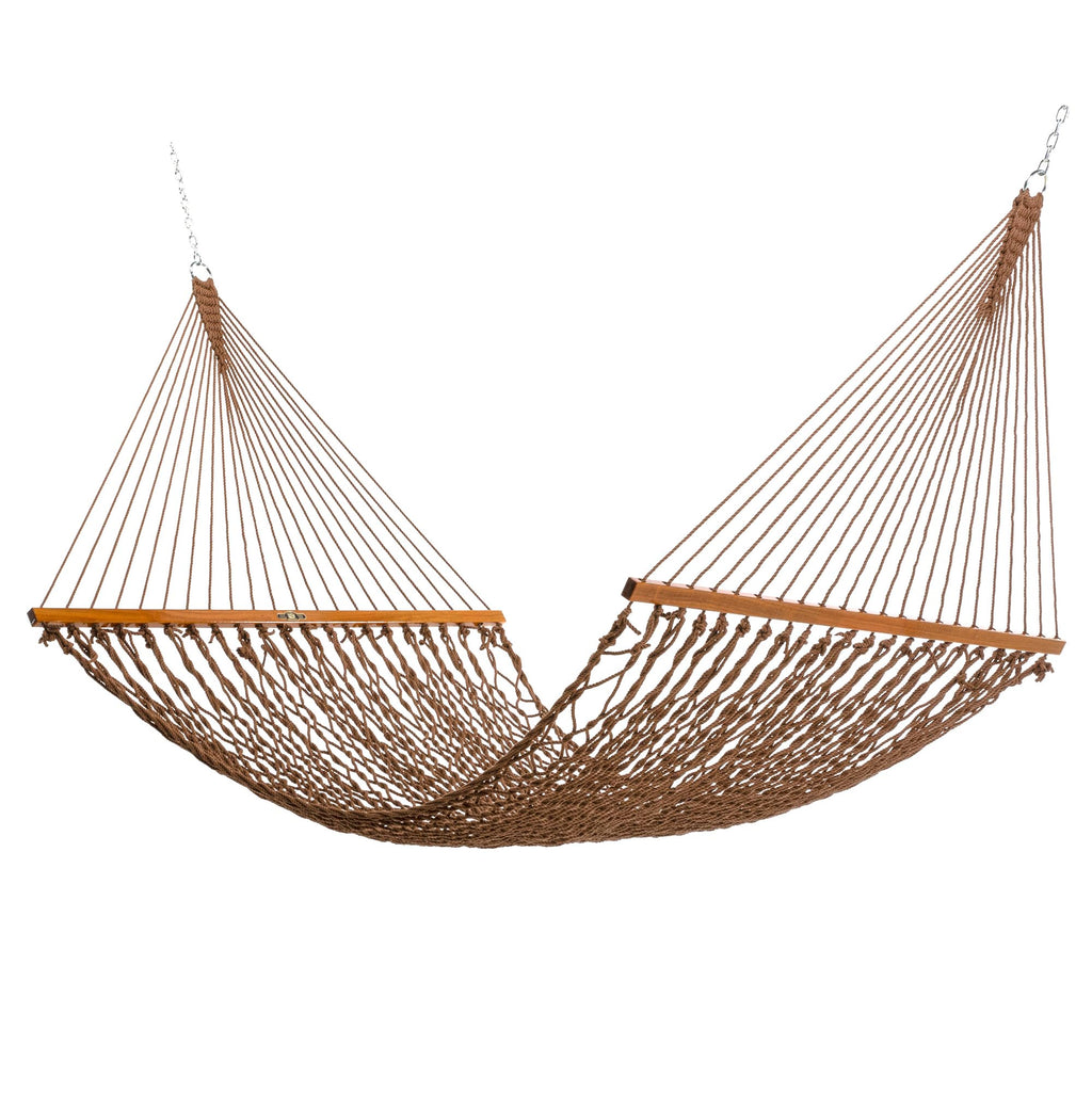 Original Pawleys Island Large Oatmeal DuraCord Rope Hammock – 13 ft. x 55 in., 2-Person, 450 lb Capacity, Oak Spreader Bar, Zinc-Plated Hardware, Handcrafted in the USA