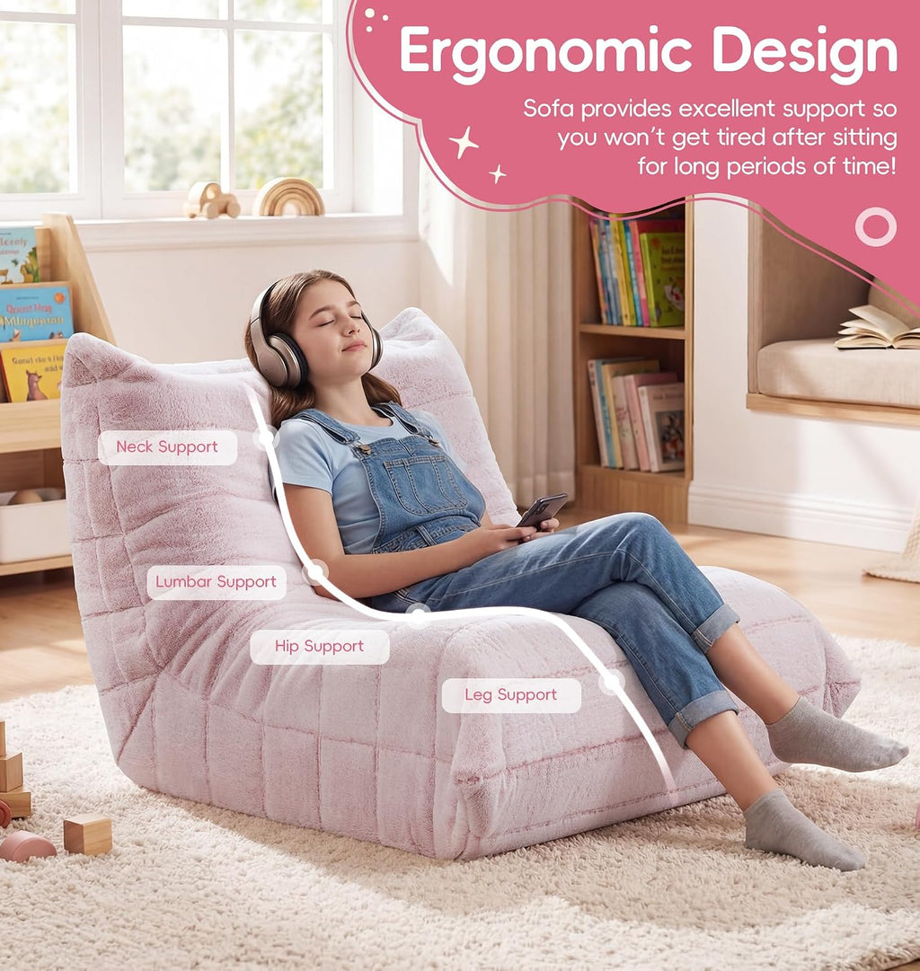 Hobestluk Kids Bean Bag Chair Fluffy Light Pink Large Beanbag Couch