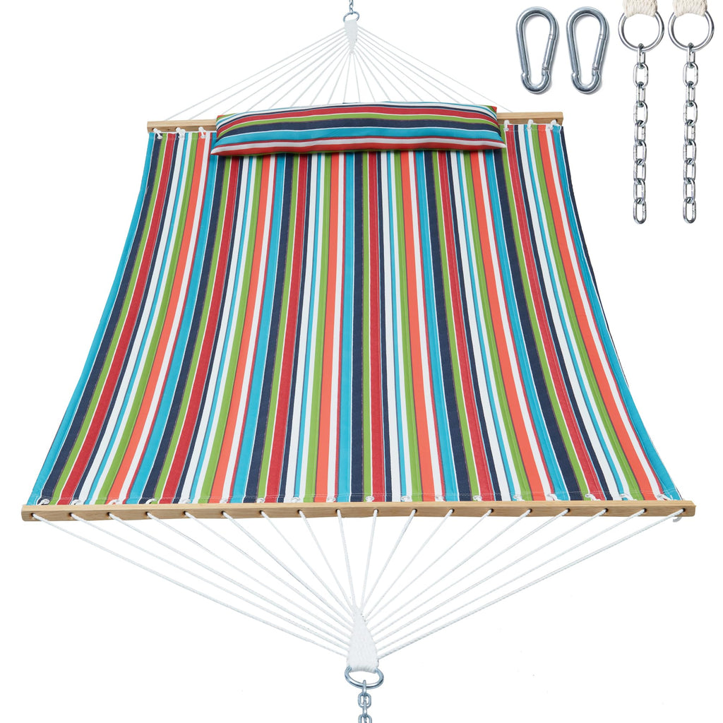 GAFETE 12ft 2 Person Hammock for Outside with Hardwood Spreader Bar