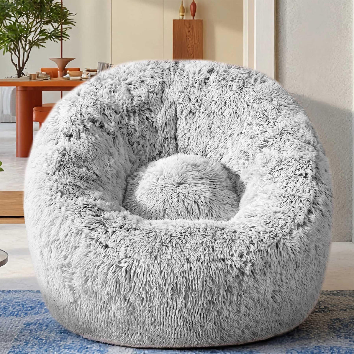 Fluffy Bean Bag Chair for Kids, with Plush Faux Fur Cover, 2.5FT Memory Foam Bean Bag Chairs for Teens & Kids, Ultra Soft Sofa for Living Room/Bedroom/Dorm,Rainbow