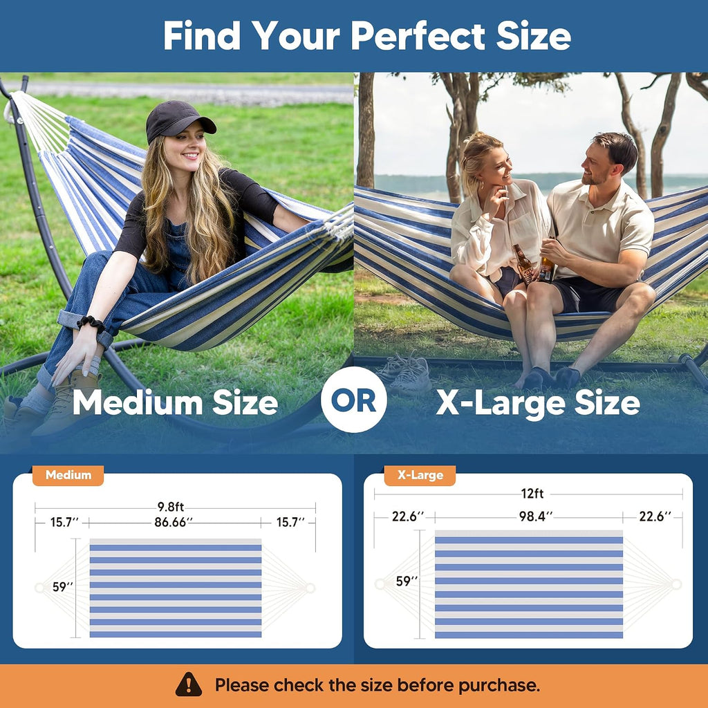 SUNCREAT Long Replacement Hammock Two Person for Stand, Blue White Stripes