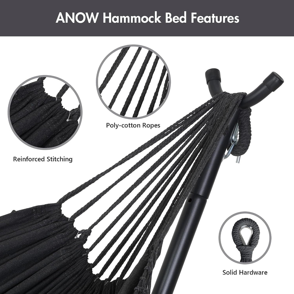 ANOW Double Space Saving Hammock with Stand, Dark Gray with Tassels