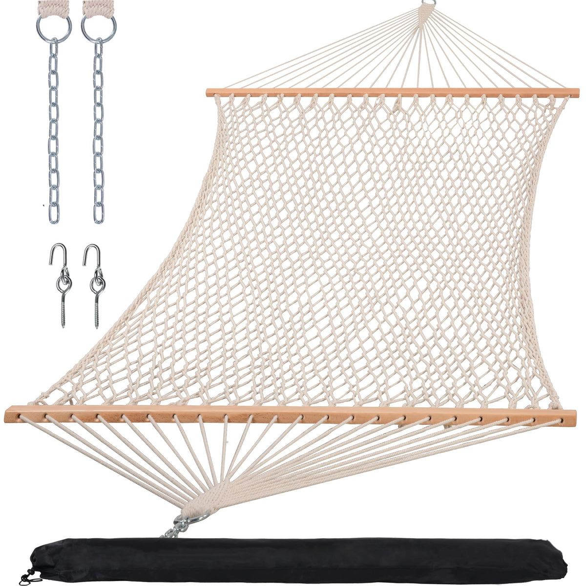 SUNCREAT Traditional Rope Double Hammock, 450 lbs Capacity, Natural