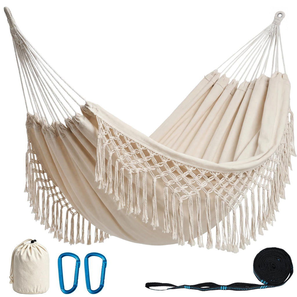 PNAEUT Handmade Tassel Hammock for Outside, 2 Person Tree Hammock for Stand