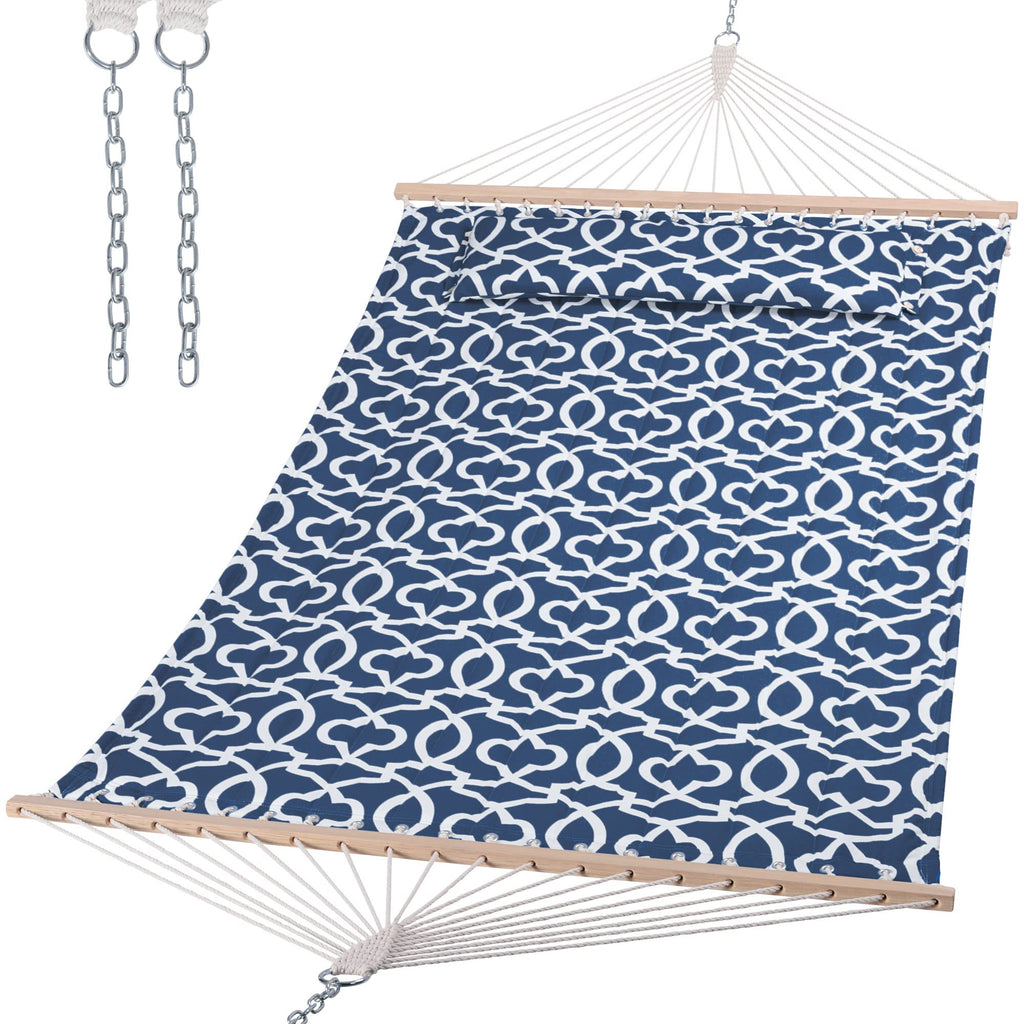 SUNCREAT Hammocks Quilted Fabric Hammock, Max 475lbs Capacity, Blue Stripes