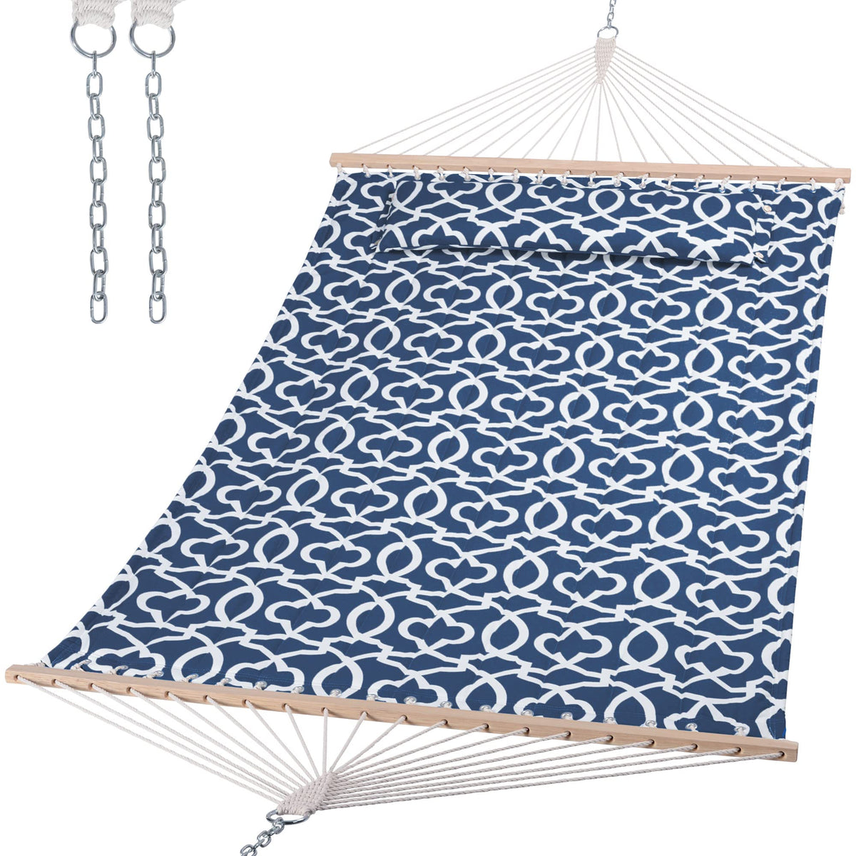 SUNCREAT Hammocks Quilted Fabric Hammock, Max 475lbs Capacity, Blue Stripes