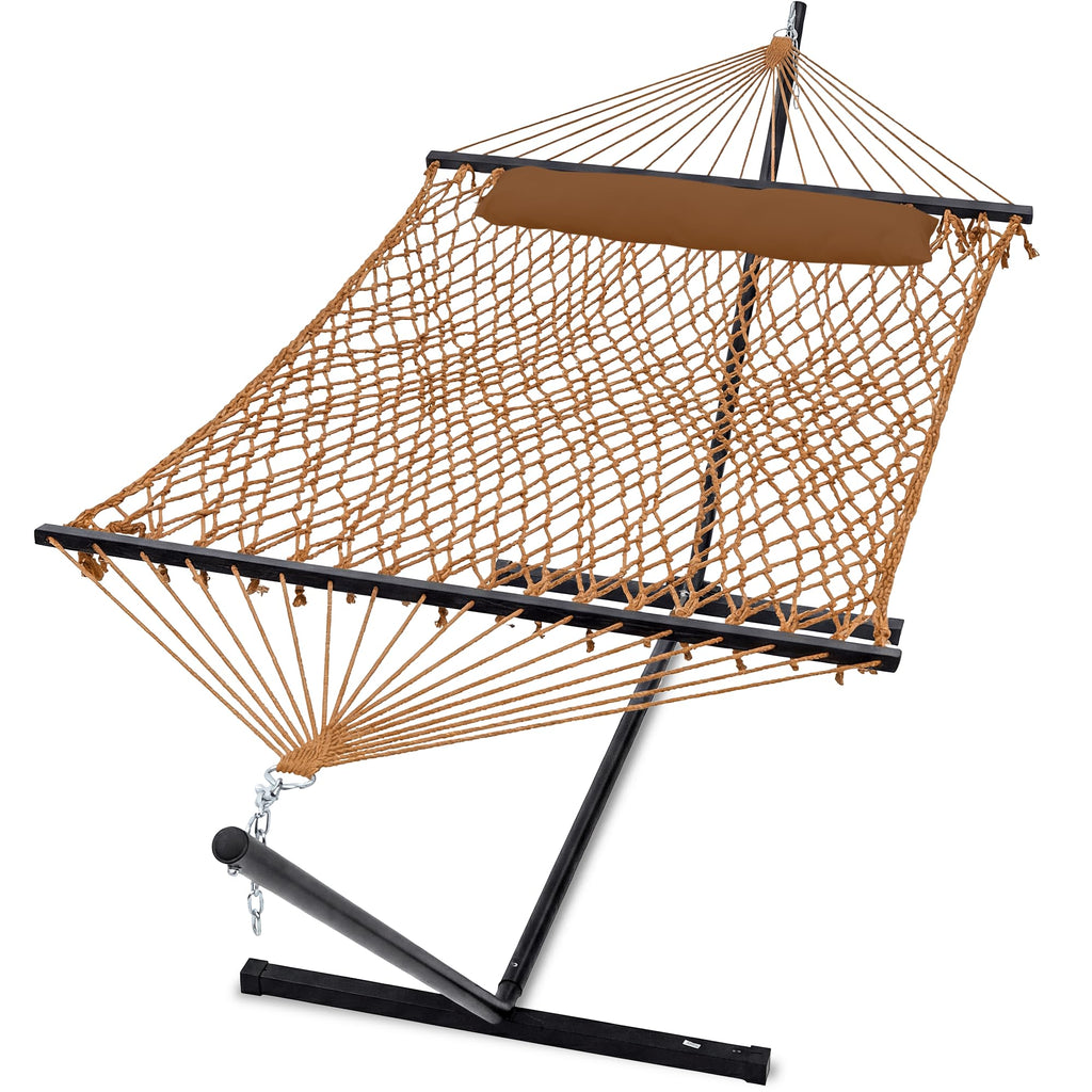 GAFETE 2 Person Rope Hammock with Stand for Outside, 12 Ft, 475 lb Capacity