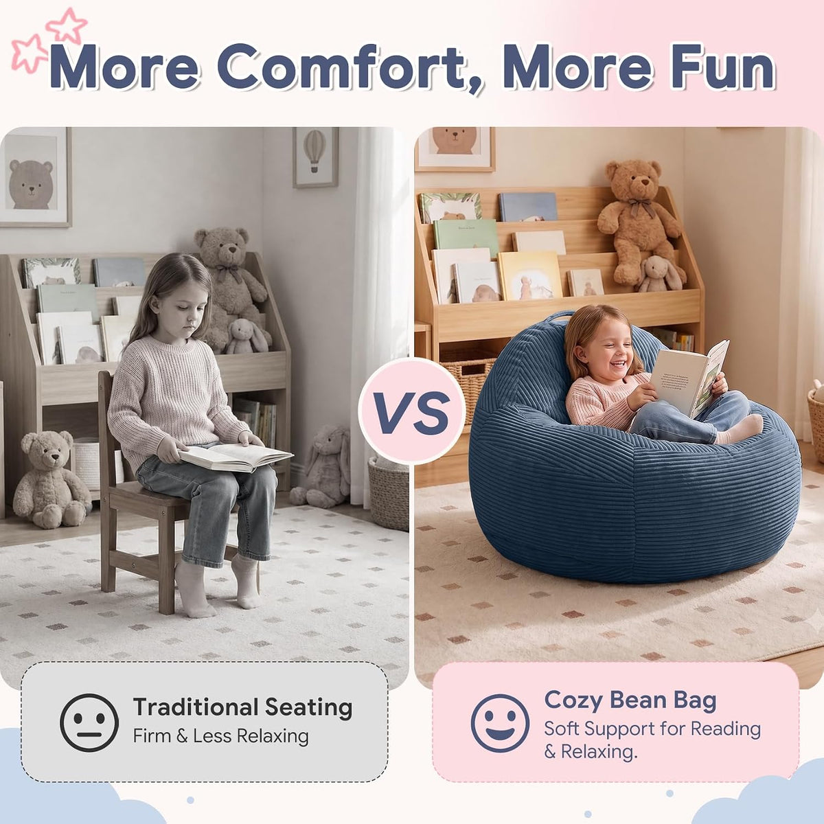 31.5"x31.5"x24" Kids Bean Bag Chair for Kids & Teens,Dark Blue