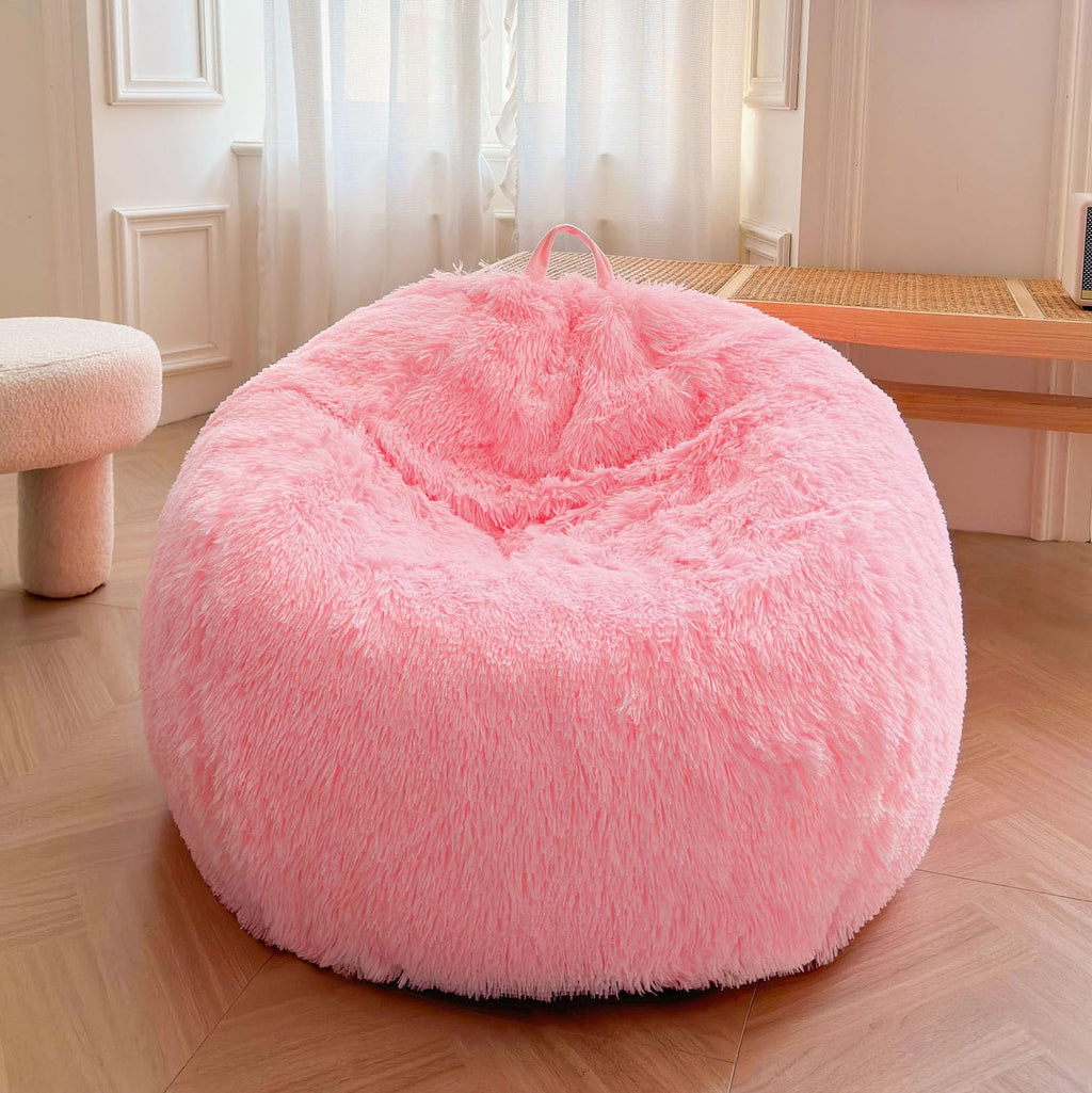 XeGe Kids Fluffy Faux Fur Bean Bag Chair Cover(No Filler), Rainbow