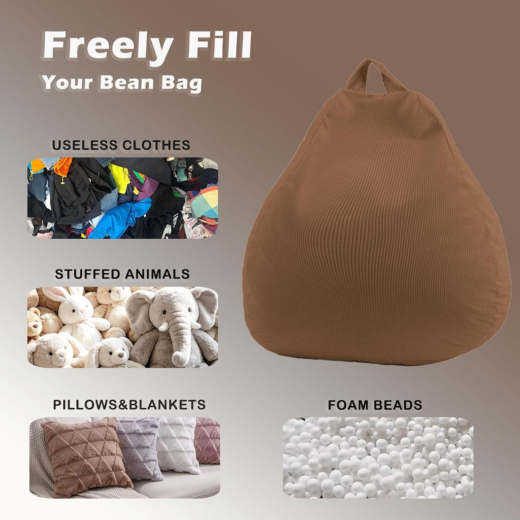 LPMOERA Stuffed Animal Storage Soft Bean Bag Chair Cover No Filler Caramel