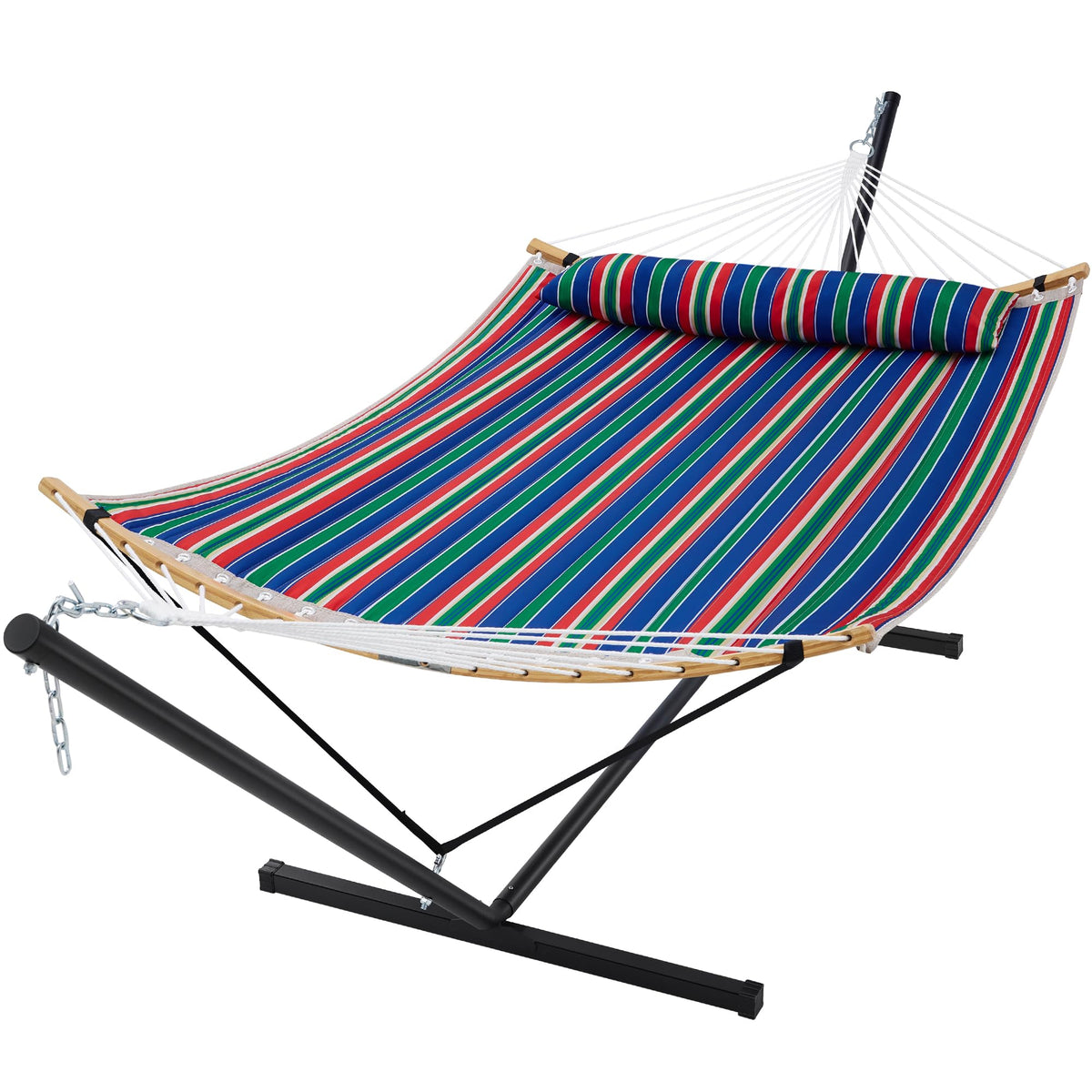SUPERJARE Hammock with Stand, 2 Person Heavy Duty Hammock with Padded Cotton, Detachable Pillow & Strong Curved-Bar & Portable Carrying Bag, Perfect for Outdoor & Indoor - Dark Cyan