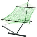PNAEUT Double Rope Hammock with Stand Included, 12ft Heavy Duty Stand, 2 Person Traditional Cotton Rope Hammocks with Pillow for Outside Porch Patio Backyard Outdoor, Max 475lbs Capacity (Burlywood)