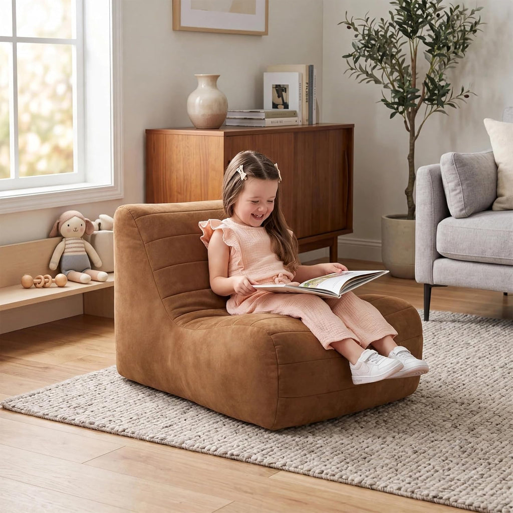 Big Joe Modora Kids Bean Bag Lounger, Chestnut Vegan Suede