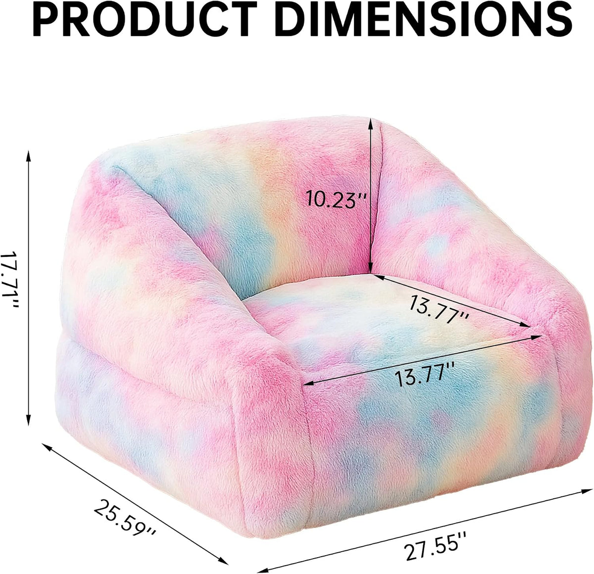 27 Inch Soft Faux Fur Bean Bag Chair with Sponge Filling - Ergonomic Lounge Chair for Teens, Comfortable Rainbow Color Bean Bag for Bedroom, Living Room, Dorm(Set of 1)