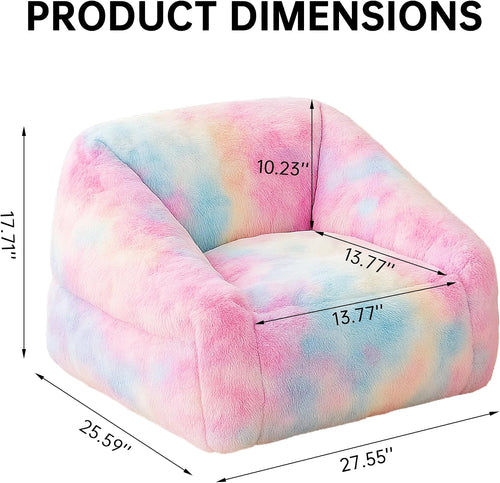 27 Inch Soft Faux Fur Bean Bag Chair with Sponge Filling - Ergonomic Lounge Chair for Teens, Comfortable Rainbow Color Bean Bag for Bedroom, Living Room, Dorm(Set of 1)