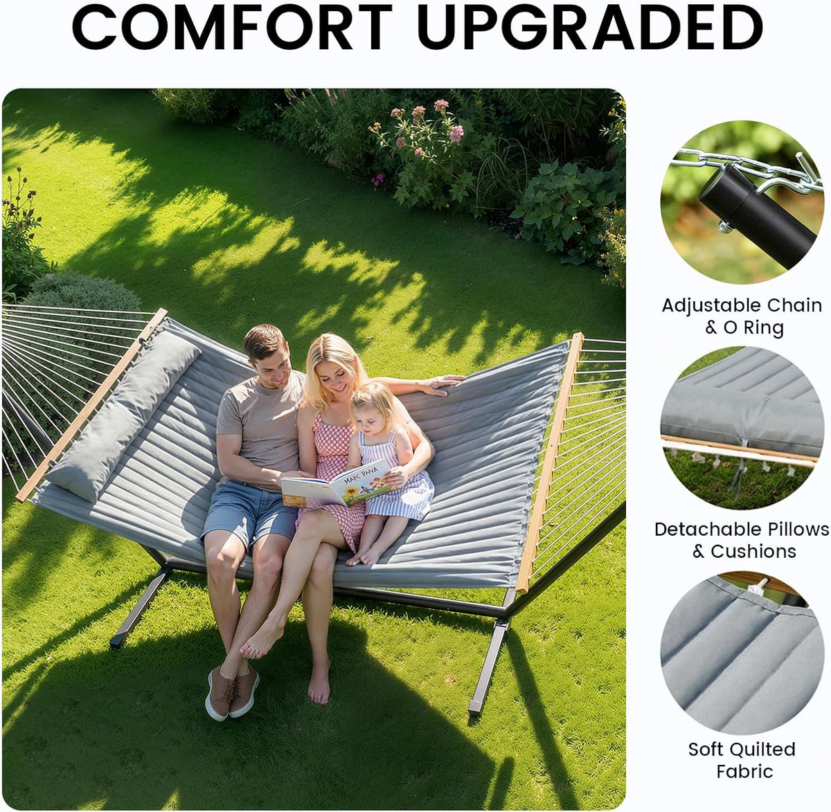 ANAGOO Hammock with Stand,Cotton Rope Hammock with Polyester, Gray