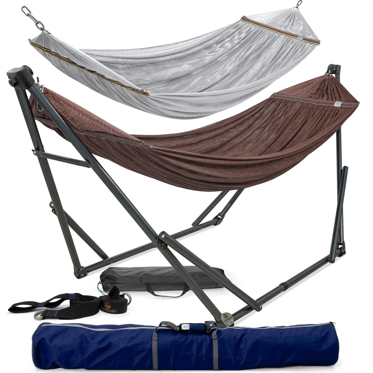 Tranquillo 600lbs Double Hammock with Stand Outdoor Indoor, Camping- Aegean