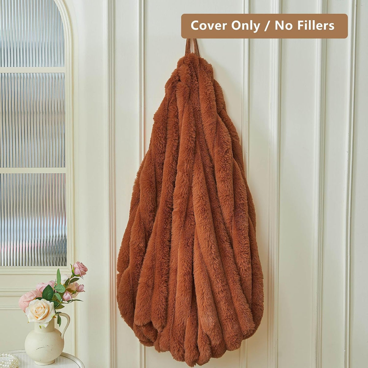 MEGO Kids Fluffy Faux Rabbit Fur Bean Bag Cover, No Filler, Burnt Orange