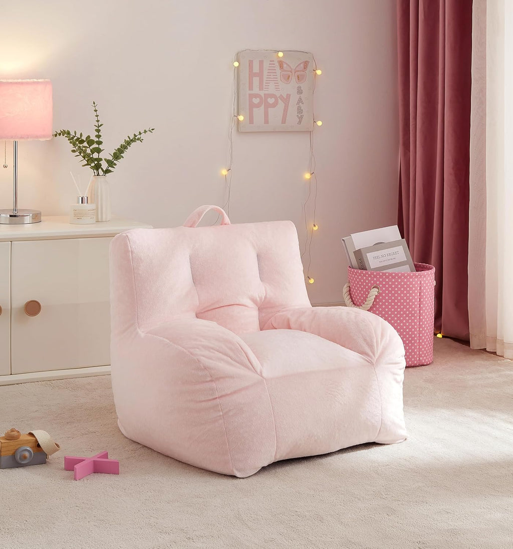 Heritage Kids Pod Square Back Kids Bean Bag Chair, Soft Plush Lounge Seat for Bedroom or Playroom, Blush