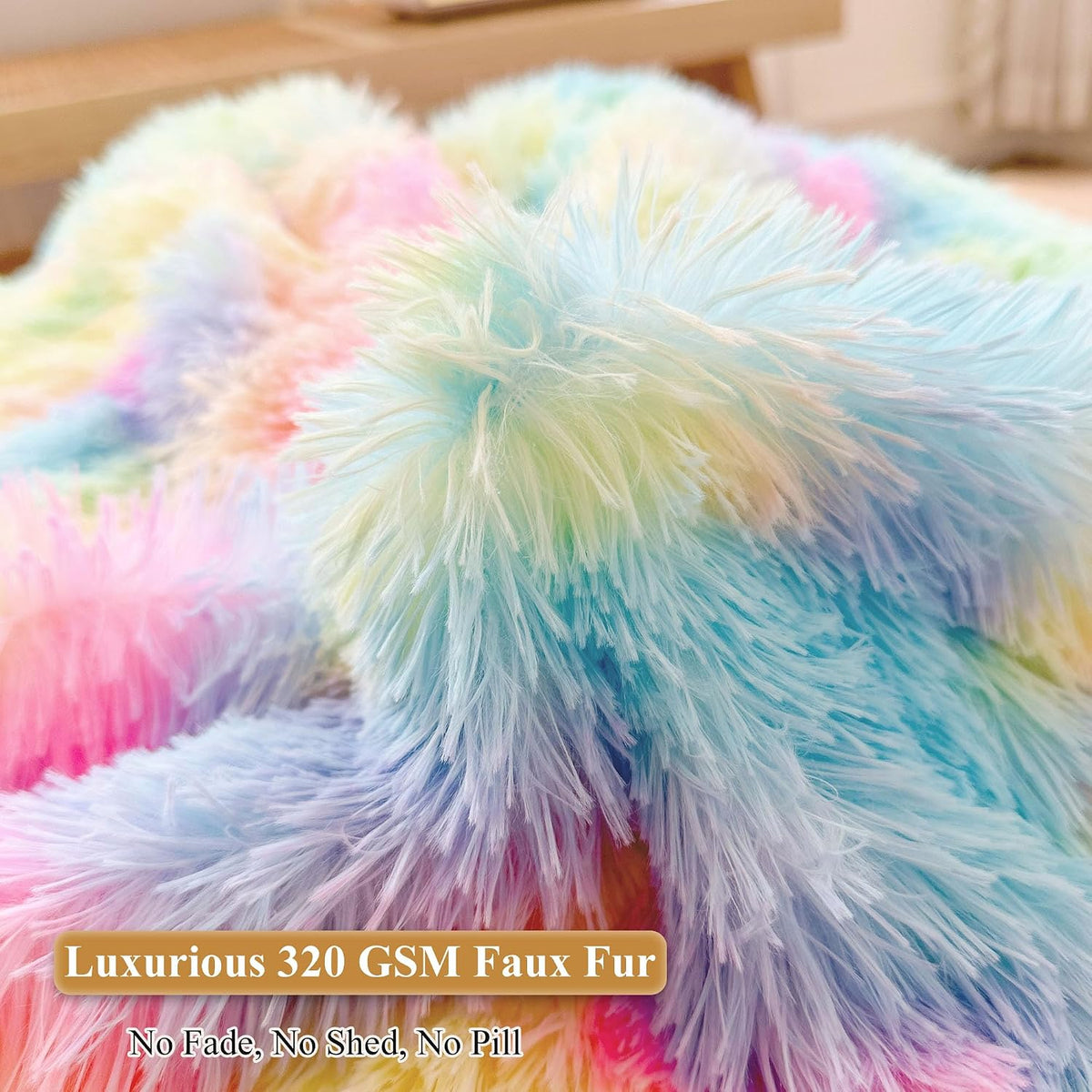 XeGe Kids Fluffy Faux Fur Bean Bag Chair Cover(No Filler), Rainbow
