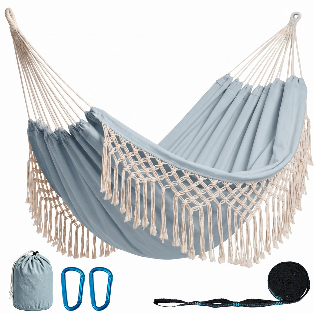 PNAEUT Handmade Tassel Hammock for Outside, 2 Person Tree Hammock for Stand