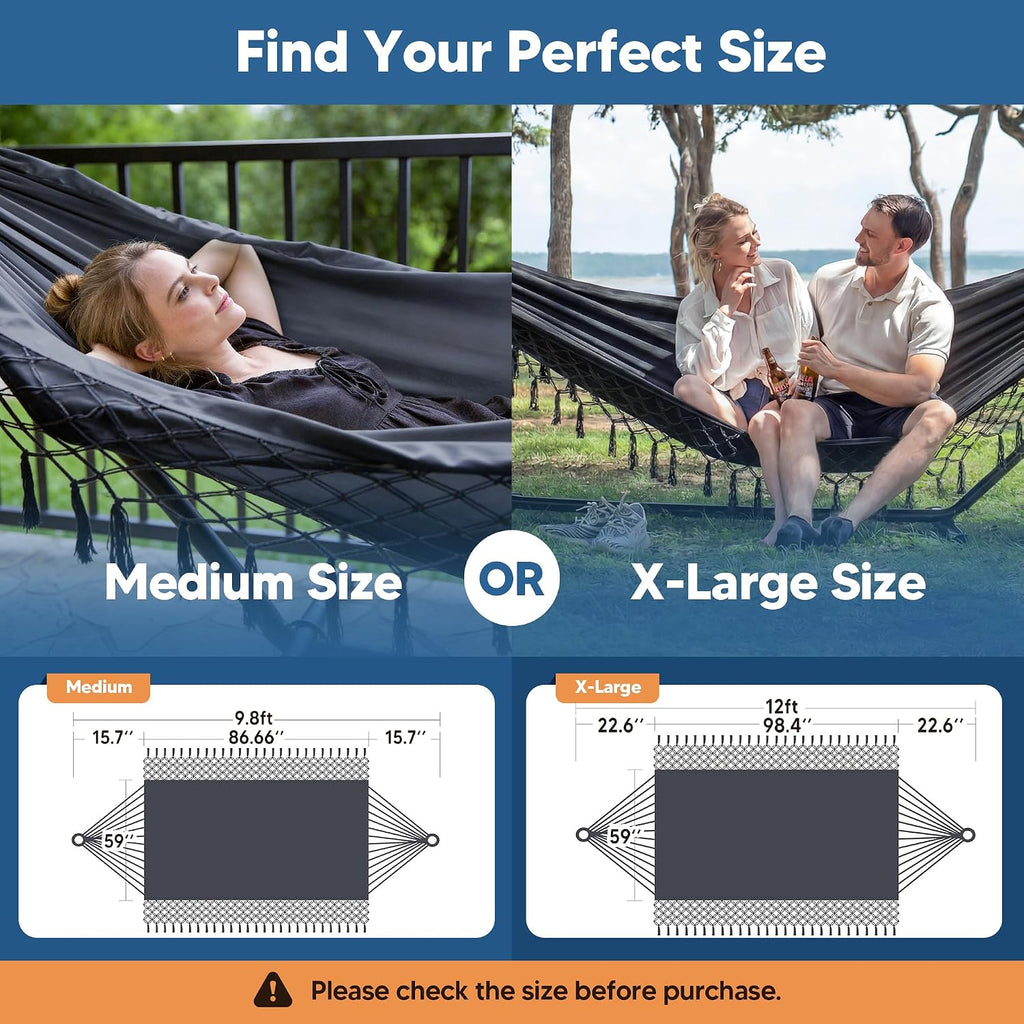 SUNCREAT Hammocks for Outside 2 Person Heavy Duty, Dark Gray with Tassels
