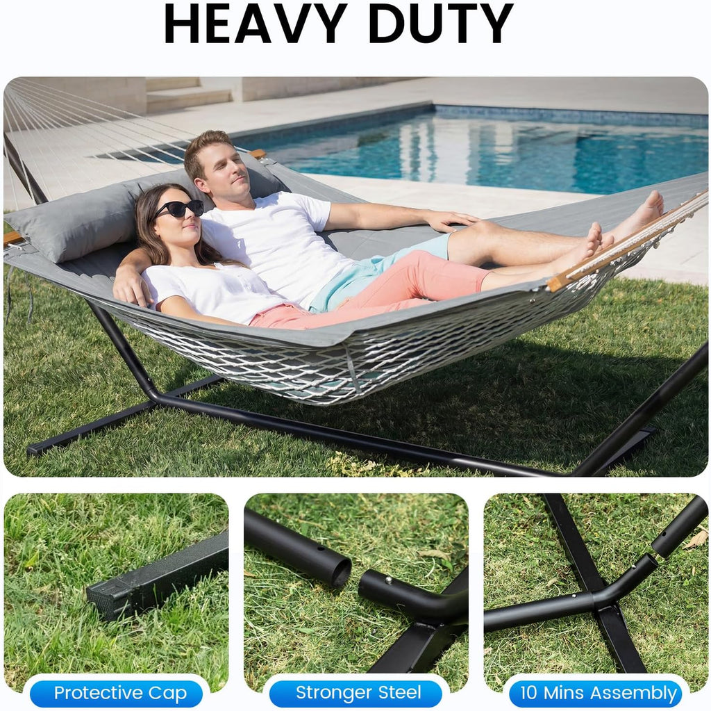 ANAGOO Hammock with Stand,Cotton Rope Hammock with Polyester, Gray