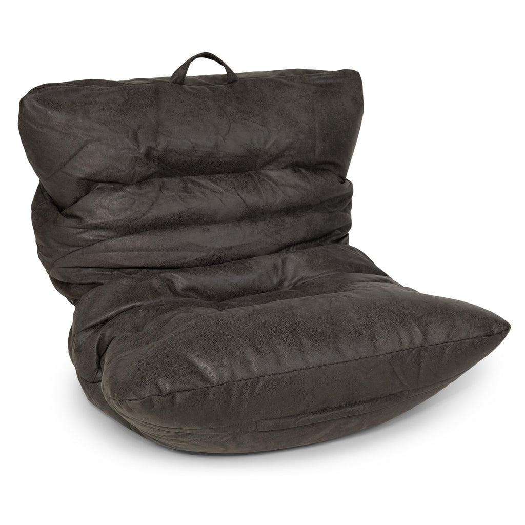 Big Joe Roma Kid's Bean Bag Chair, Oat Sherpa and Graphite, Vegan Suede, 2 Foot Lightweight Refillable Children's Seat